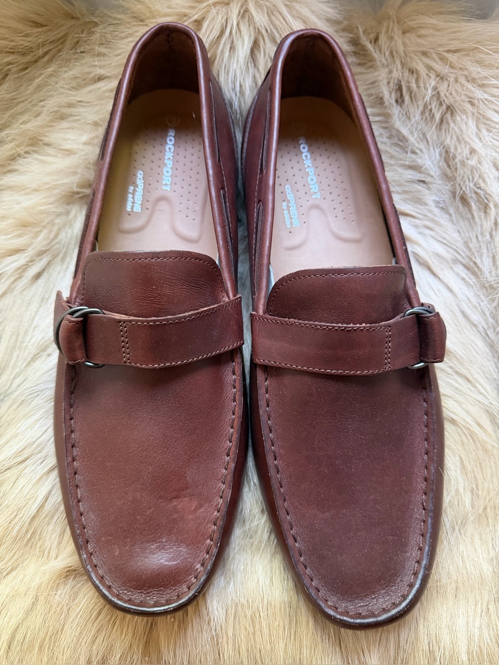 NEW!  Rockport Men’s Brown Leather Buckle Strap Slip-On Loafers Sz 13